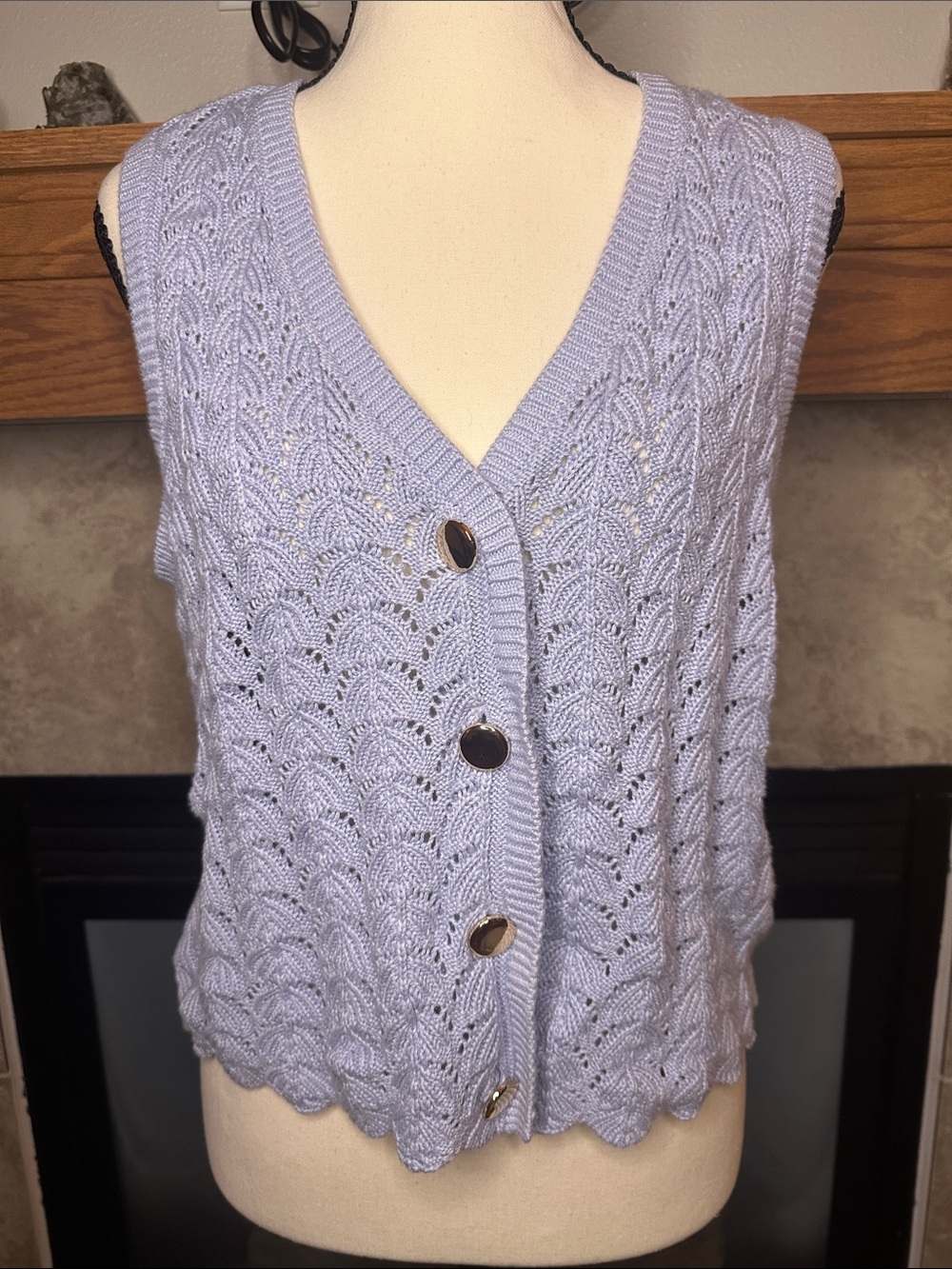 A New Day M Lavender Pointelle Knit Button Front Sweater Vest